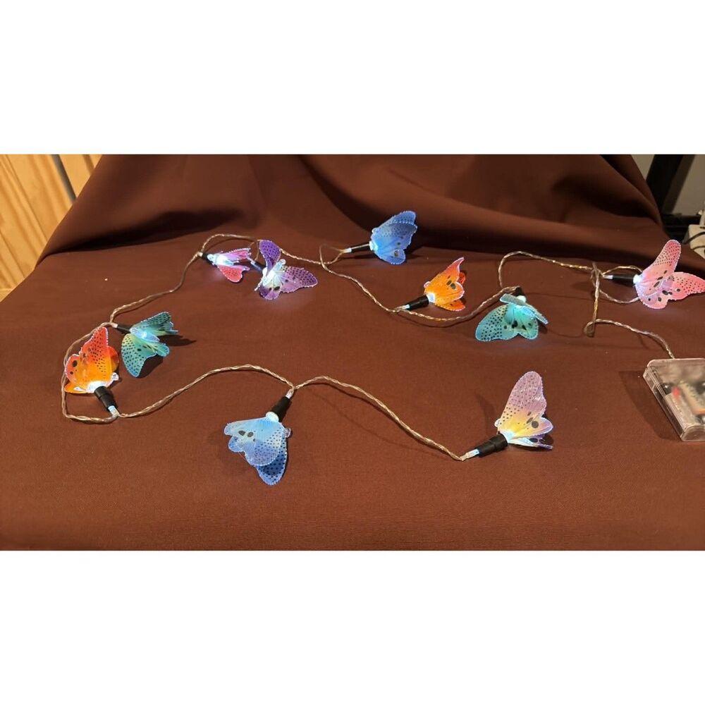 Vintage Fiber Optic Butterfly String Lights Works 10 Butterflies